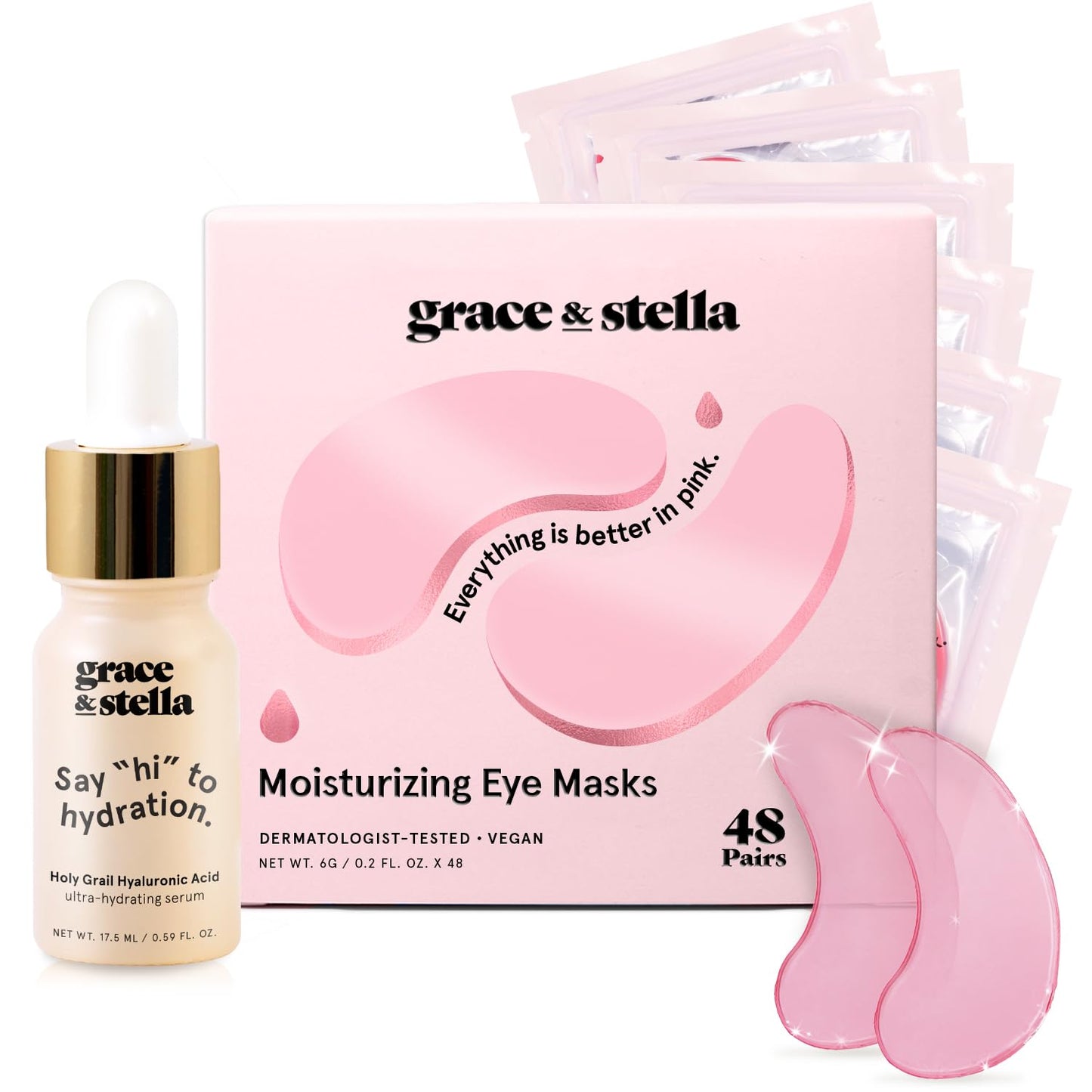 grace & stella Award Winning Under Eye Mask - Christmas Gifts for Teens, Self Care Gifts for Women, Reduce Dark Circles, Puffy Eyes, Undereye Bags, Wrinkles, Under Eye Patches - (24 Pairs, Pink)
