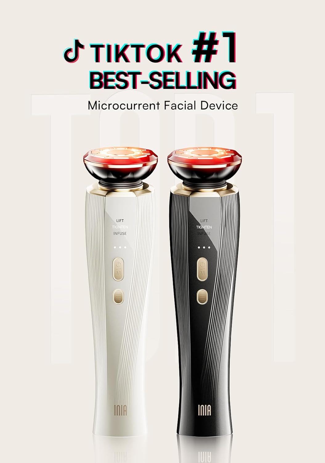 INIA 3-in-1 Red Light Therapy for Face and Neck Beauty Device for Puffiness & Skin Firming Skincare Tool (White)
