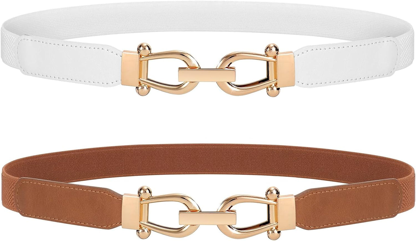 JASGOOD Women Stretchy Waist Belt Retro Elastic Skinny Belt for Ladies with Gold Buckle