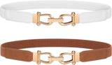 JASGOOD Women Stretchy Waist Belt Retro Elastic Skinny Belt for Ladies with Gold Buckle