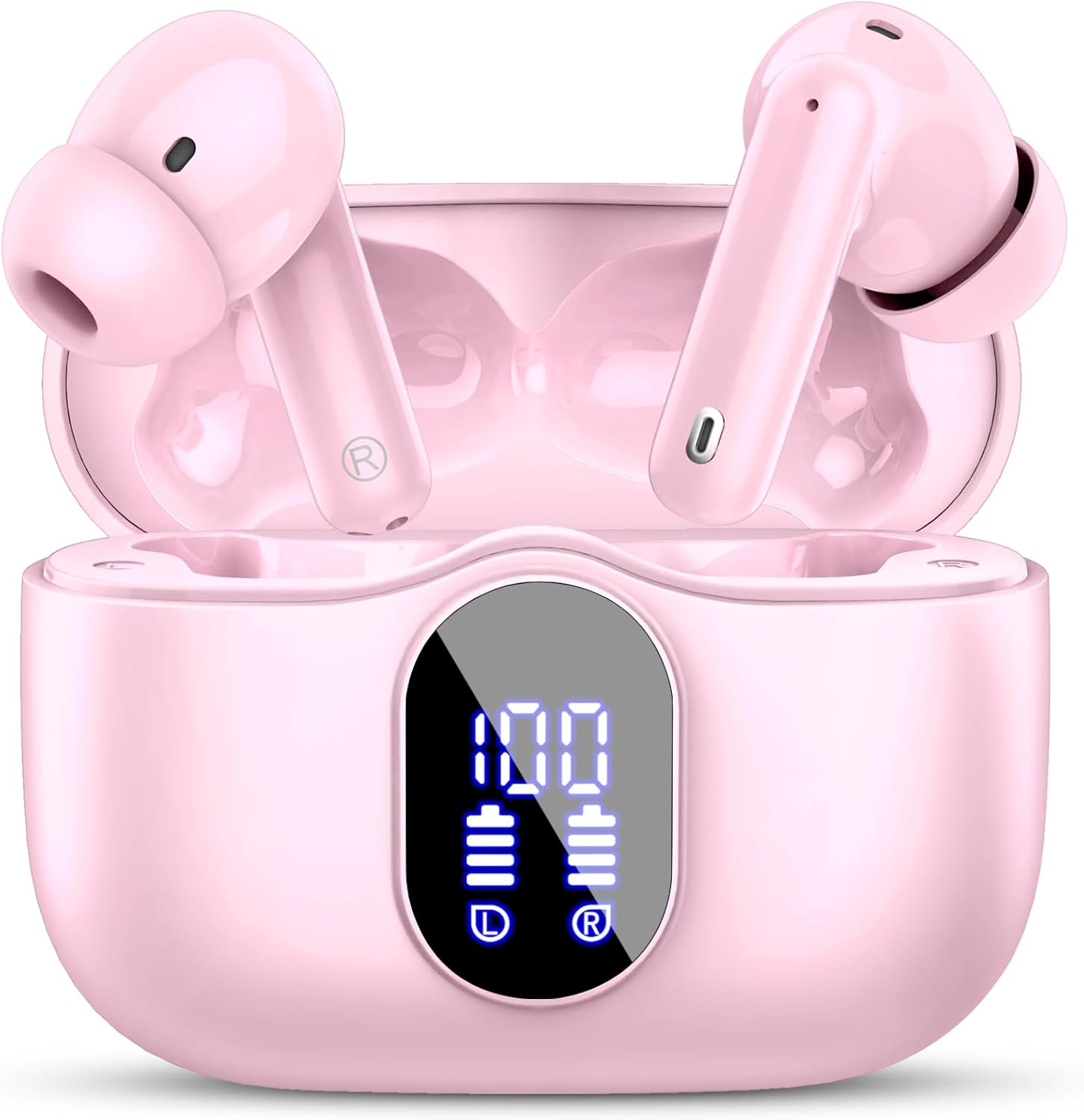Wireless Earbuds, Bluetooth 5.4 Headphones Bass Stereo, Ear Buds with Noise Cancelling Mic, LED Display in Ear Earphones Clear Calls, IP7 Waterproof Bluetooth Earbuds for Laptop/Phones/Sports, Black