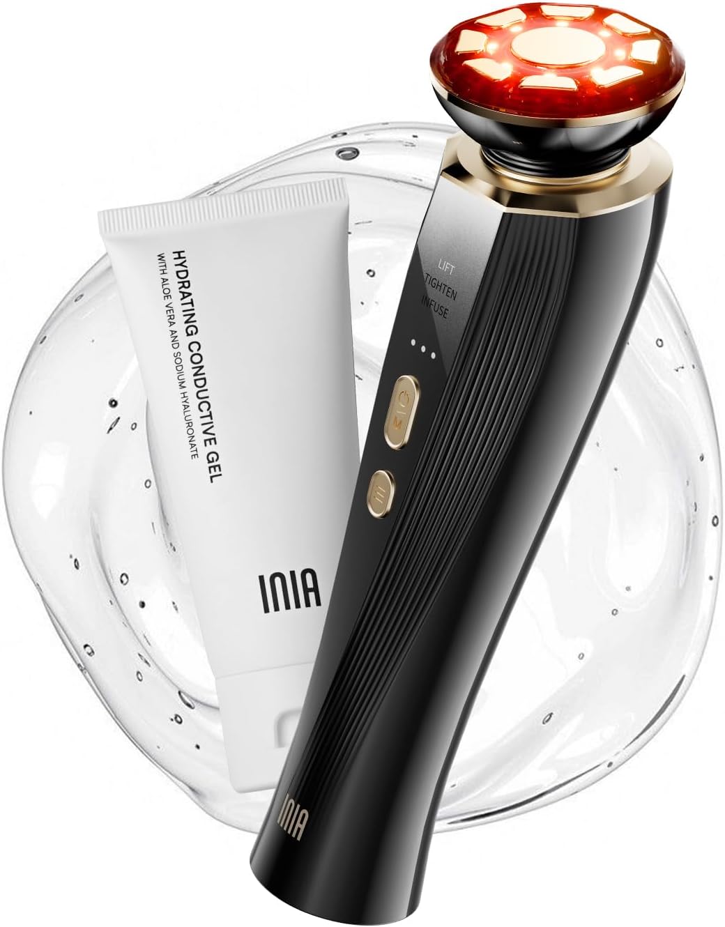 INIA 3-in-1 Red Light Therapy for Face and Neck Beauty Device for Puffiness & Skin Firming Skincare Tool (White)