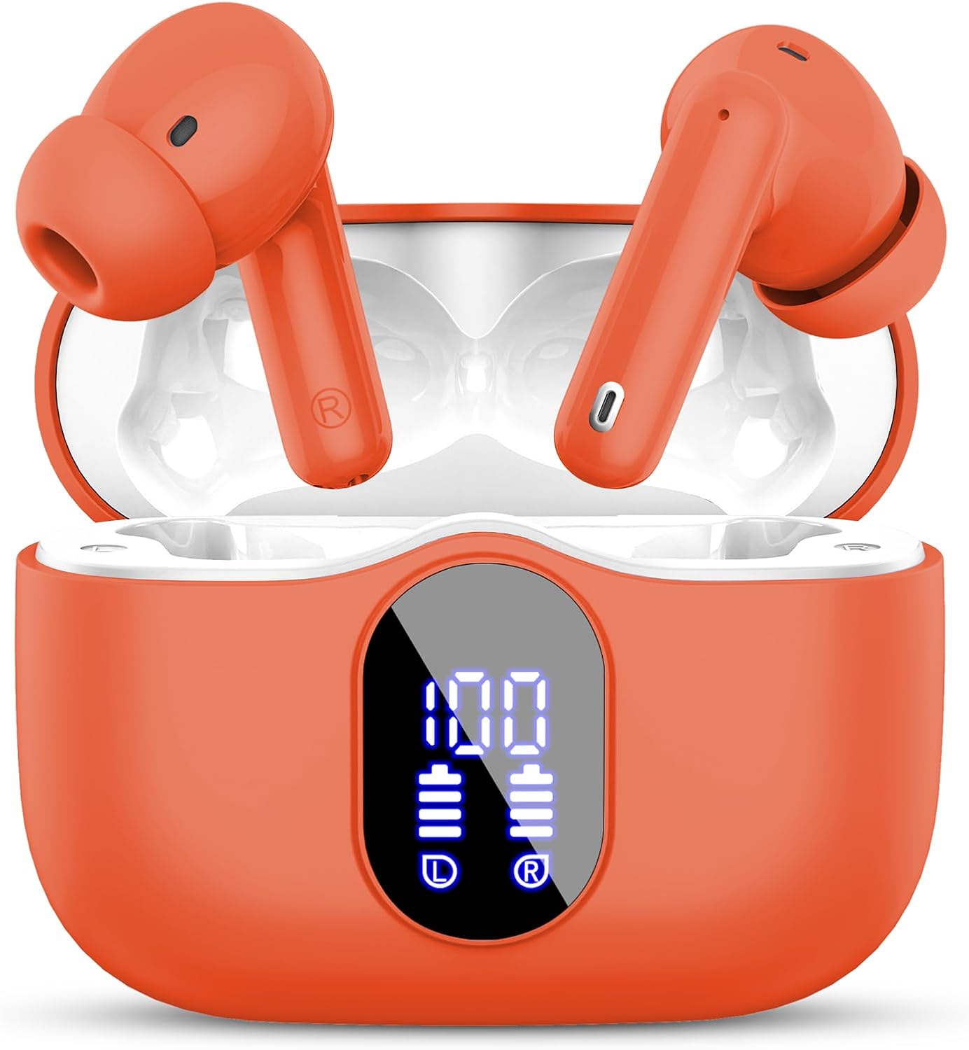 Wireless Earbuds, Bluetooth 5.4 Headphones Bass Stereo, Ear Buds with Noise Cancelling Mic, LED Display in Ear Earphones Clear Calls, IP7 Waterproof Bluetooth Earbuds for Laptop/Phones/Sports, Black