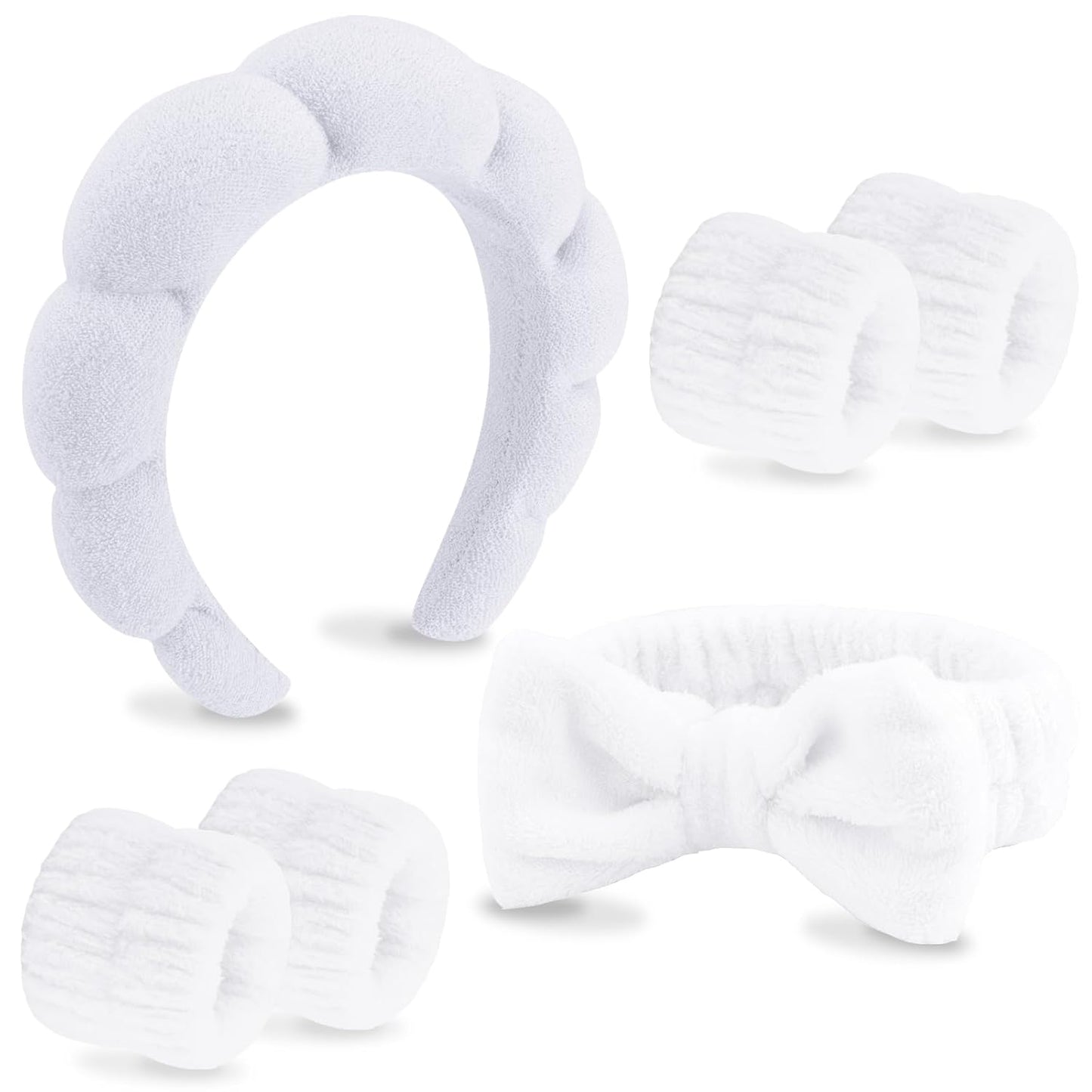 VELSCRUN 6 Pack Spa Headband, Makeup Headband, Face Wash Headbands, Skincare Headbands, Brown Sponge Hair Band Bow Tie Spa Head Band for Washing Face Wristband Set Hair Accessories for Women