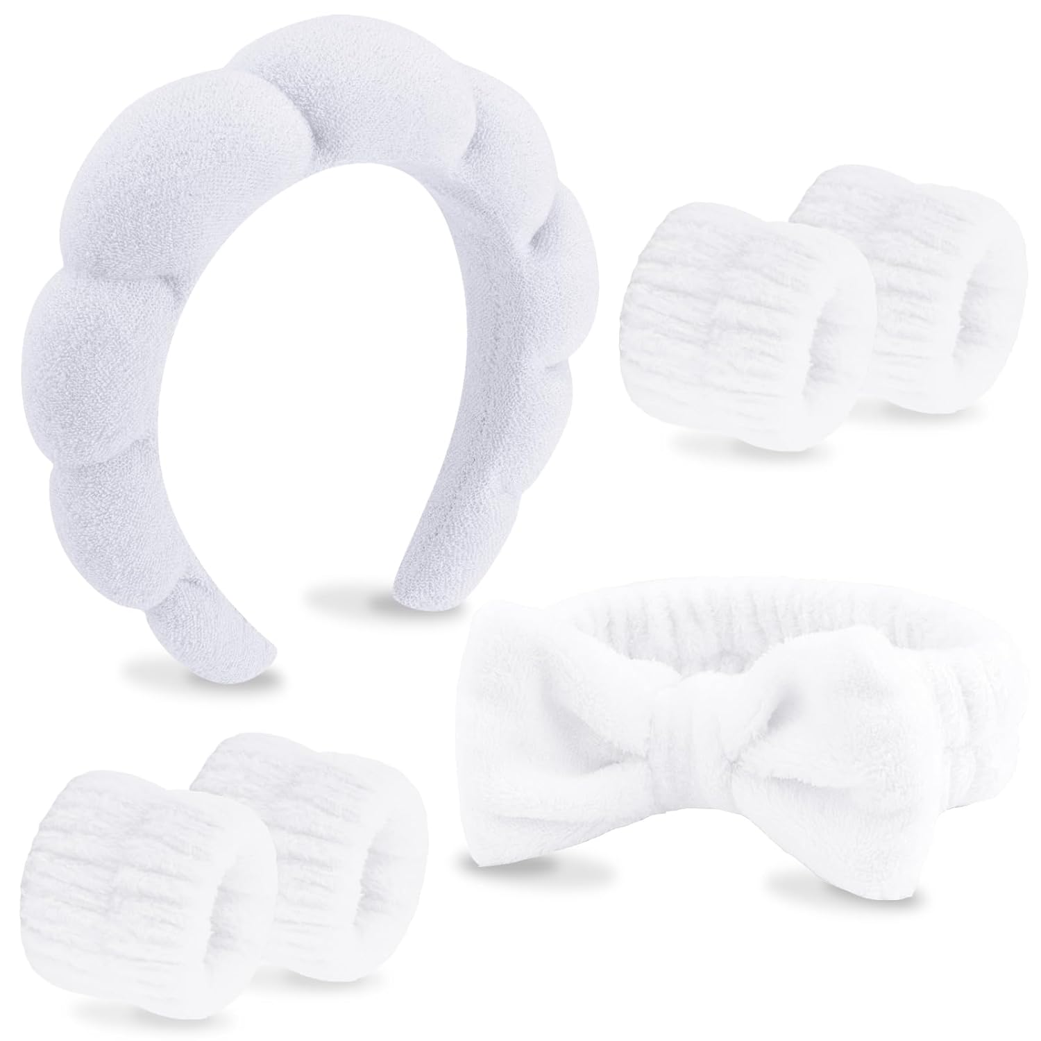VELSCRUN 6 Pack Spa Headband, Makeup Headband, Face Wash Headbands, Skincare Headbands, Brown Sponge Hair Band Bow Tie Spa Head Band for Washing Face Wristband Set Hair Accessories for Women