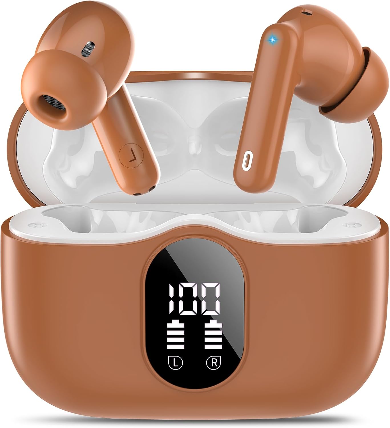 Wireless Earbuds, Bluetooth 5.4 Headphones Bass Stereo, Ear Buds with Noise Cancelling Mic, LED Display in Ear Earphones Clear Calls, IP7 Waterproof Bluetooth Earbuds for Laptop/Phones/Sports, Black