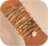 ÌF ME Gold Bangle Bracelets for Women, Indian Bangles Stackable Set, Multi Layer Textured 14K Gold Plated Chunky Bracelets Boho Jewelrys Set