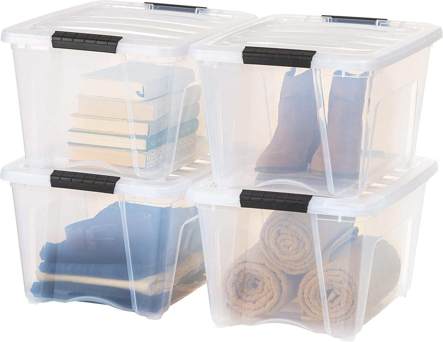 IRIS USA 54 Qt Stackable Plastic Storage Bins with Lids, 6 Pack - BPA-Free, Made in USA - See-Through Organizing Solution, Latches, Durable Nestable Containers, Secure Pull Handle - Clear