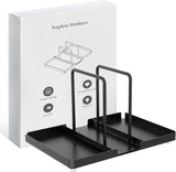 Napkin Holder for Table, Metal Napkin Holder with Salt and Pepper Shakers Caddy, Standing Paper Napkin Storage for Kitchen Dining Table Decor, Black