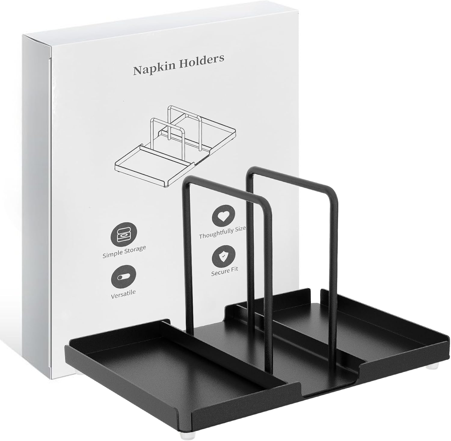Napkin Holder for Table, Metal Napkin Holder with Salt and Pepper Shakers Caddy, Standing Paper Napkin Storage for Kitchen Dining Table Decor, Black
