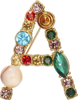 RINHOO Crystal Pearl Initial Brooch Gold Plated Enamel Colorful Letter Alphabet Breastpin Pin Jewelry for GIFTS