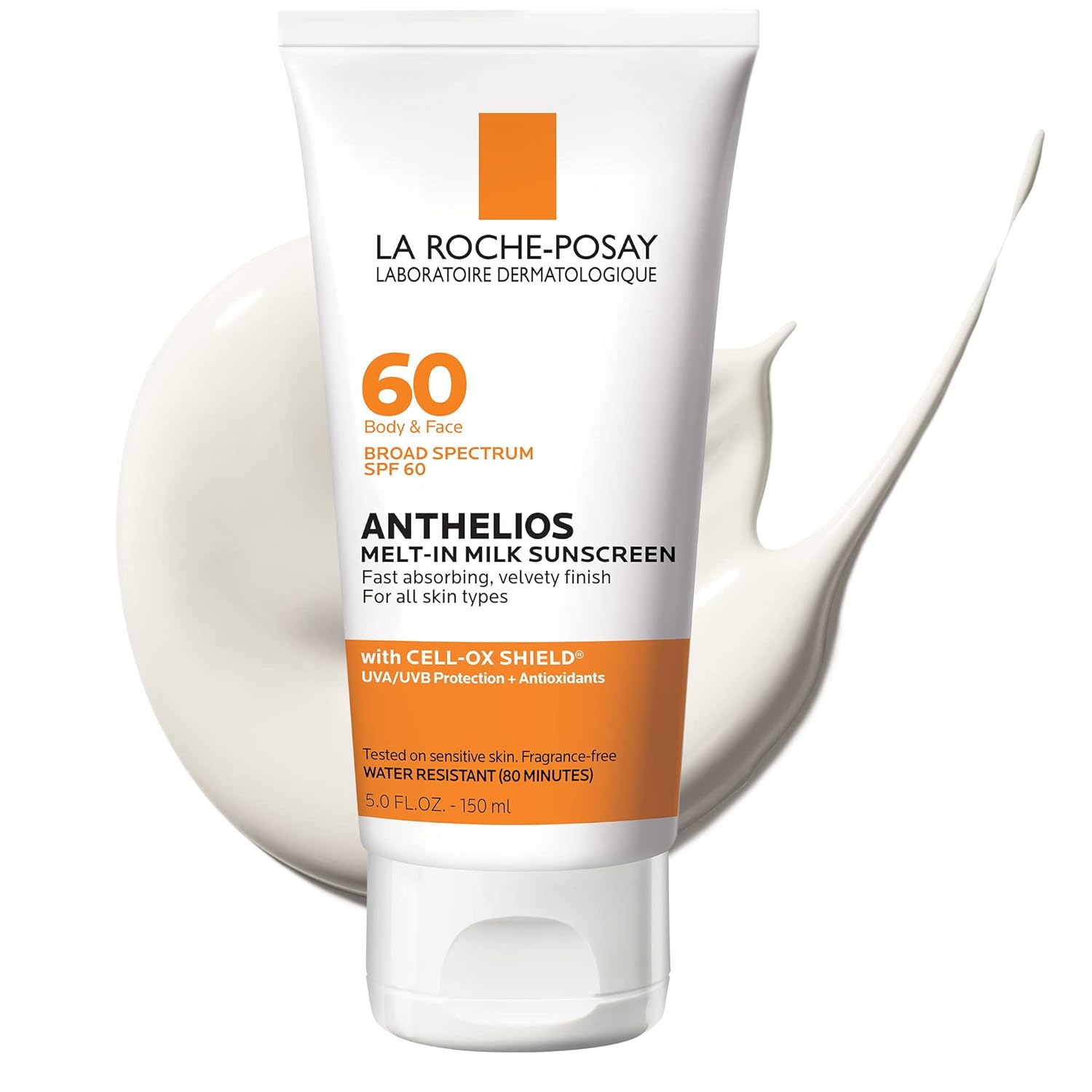 La Roche-Posay Anthelios Melt-In Milk Sunscreen SPF 60, Sunscreen For Body & Face, Broad SPF + Antioxidants, Oil Free, Lightweight & Fast Absorbing, Oxybenzone Free