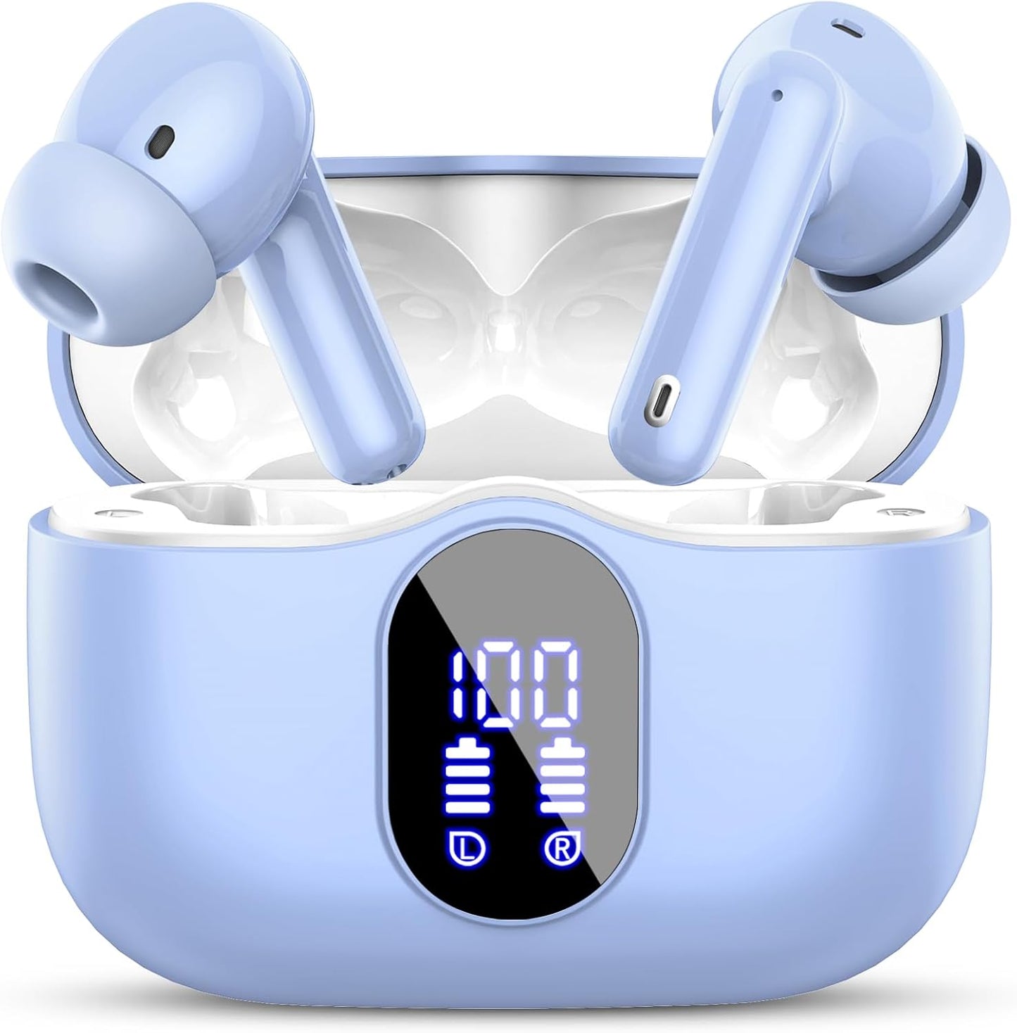Wireless Earbuds, Bluetooth 5.4 Headphones Bass Stereo, Ear Buds with Noise Cancelling Mic, LED Display in Ear Earphones Clear Calls, IP7 Waterproof Bluetooth Earbuds for Laptop/Phones/Sports, Black