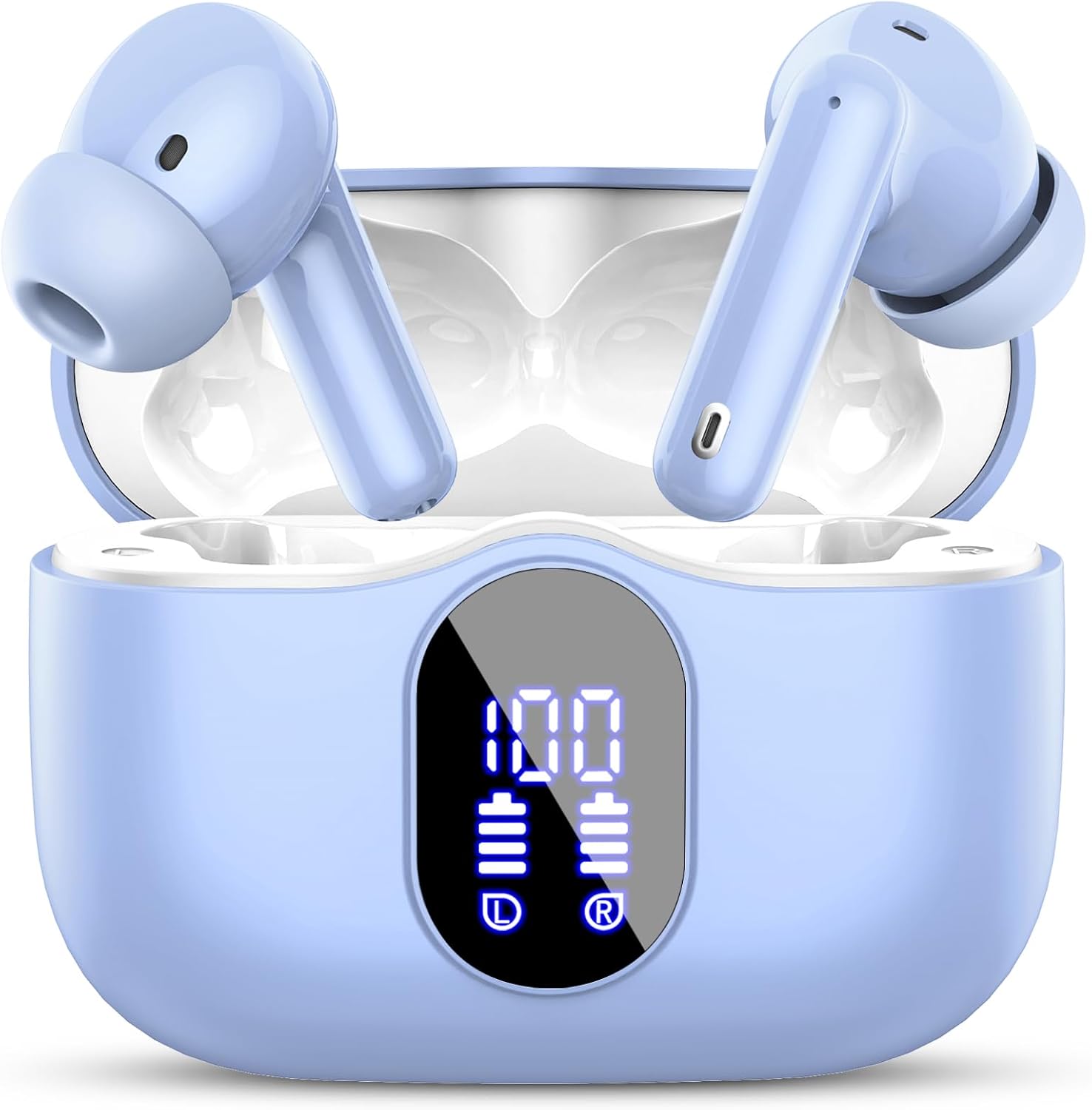 Wireless Earbuds, Bluetooth 5.4 Headphones Bass Stereo, Ear Buds with Noise Cancelling Mic, LED Display in Ear Earphones Clear Calls, IP7 Waterproof Bluetooth Earbuds for Laptop/Phones/Sports, Black