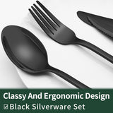 EWFEN 24-Piece Silverware Set with Steak Knives, Food-Grade Stainless Steel Tableware Cutlery Set for 4, Mirror Finished Flatware Utensil for Home Restaurant Black