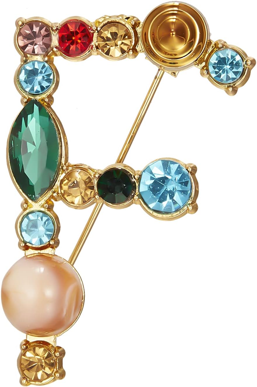 RINHOO Crystal Pearl Initial Brooch Gold Plated Enamel Colorful Letter Alphabet Breastpin Pin Jewelry for GIFTS