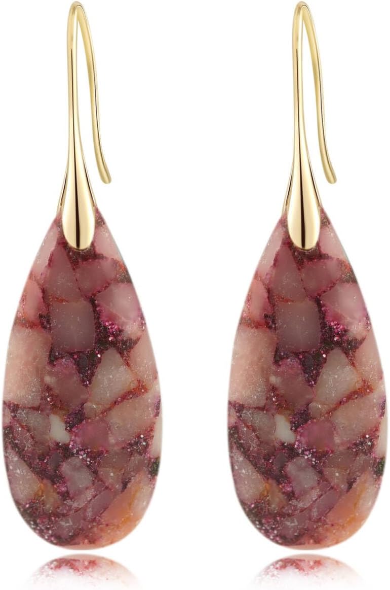 Natural Healing Stone Fishhoop Dangle Drop Earrings Statement Gold silver earrings