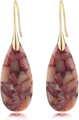 Natural Healing Stone Fishhoop Dangle Drop Earrings Statement Gold silver earrings
