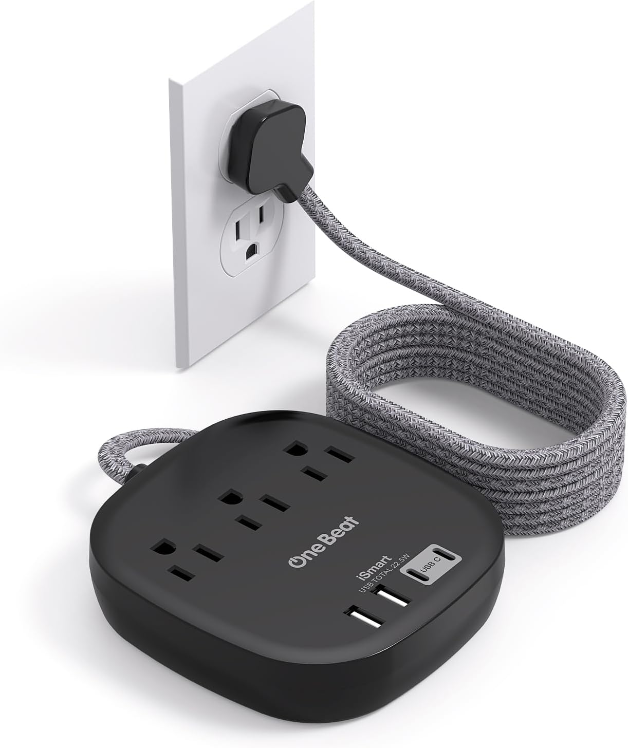 Flat Plug Power Strip, 6ft Ultra Flat Extension Cord - 3 Outlets 4 USB Ports (2 USB C) 22.5W/4.5A Desktop Charging Station, Power Strip No Surge Protection for Cruise Ship, Dorm Room Travel Essentials