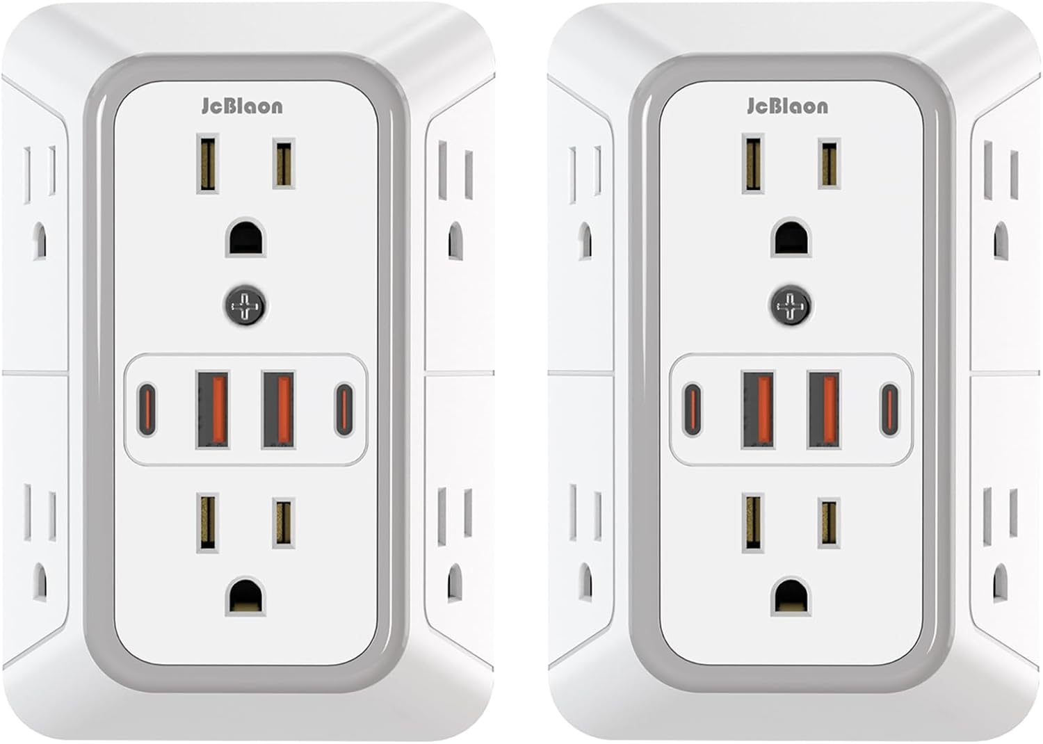 JcBlaon Outlet Extender Surge Protector - 6 Outlet Splitter with 4 USB Ports (2 USB C), Multiple Plug Expander Wall Charger, 3 Sided Multi Plug Wall Adapter Power Strip for Home Office Kitchen Travel