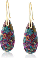 Natural Healing Stone Fishhoop Dangle Drop Earrings Statement Gold silver earrings