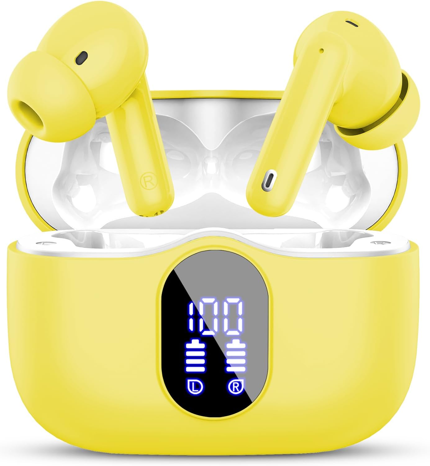 Wireless Earbuds, Bluetooth 5.4 Headphones Bass Stereo, Ear Buds with Noise Cancelling Mic, LED Display in Ear Earphones Clear Calls, IP7 Waterproof Bluetooth Earbuds for Laptop/Phones/Sports, Black
