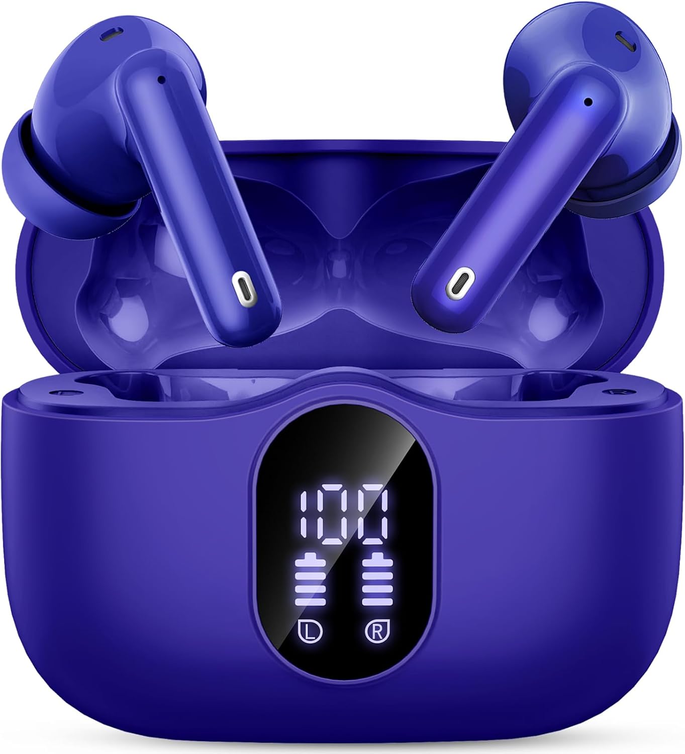 Wireless Earbuds, Bluetooth 5.4 Headphones Bass Stereo, Ear Buds with Noise Cancelling Mic, LED Display in Ear Earphones Clear Calls, IP7 Waterproof Bluetooth Earbuds for Laptop/Phones/Sports, Black