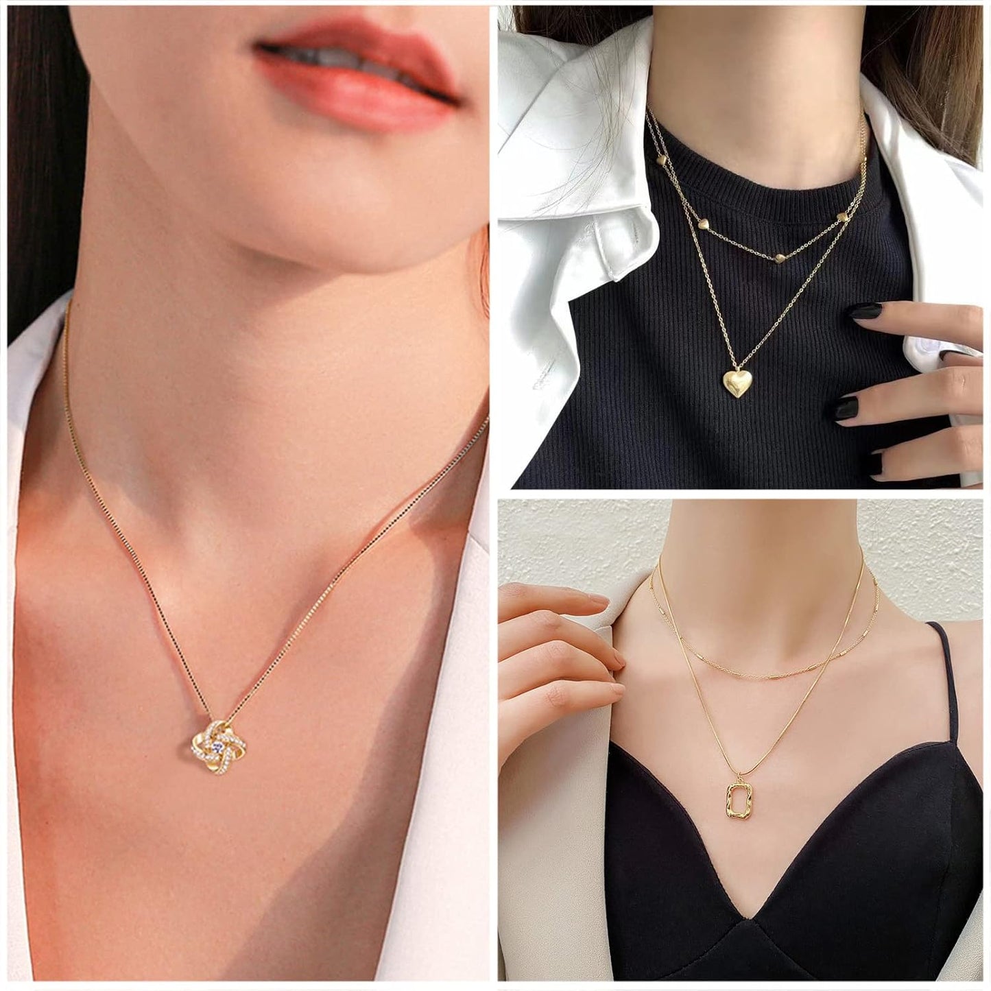 IFKM Gold Plated Jewelry Set for Women,14k Gold Plated Multi Layer Necklaces Stackable Bangle Bracelets Stackable Rings Hoop Earrings Set Anniversary Trendy Elegance Charms Anniversary Birthday Jewelry Gift