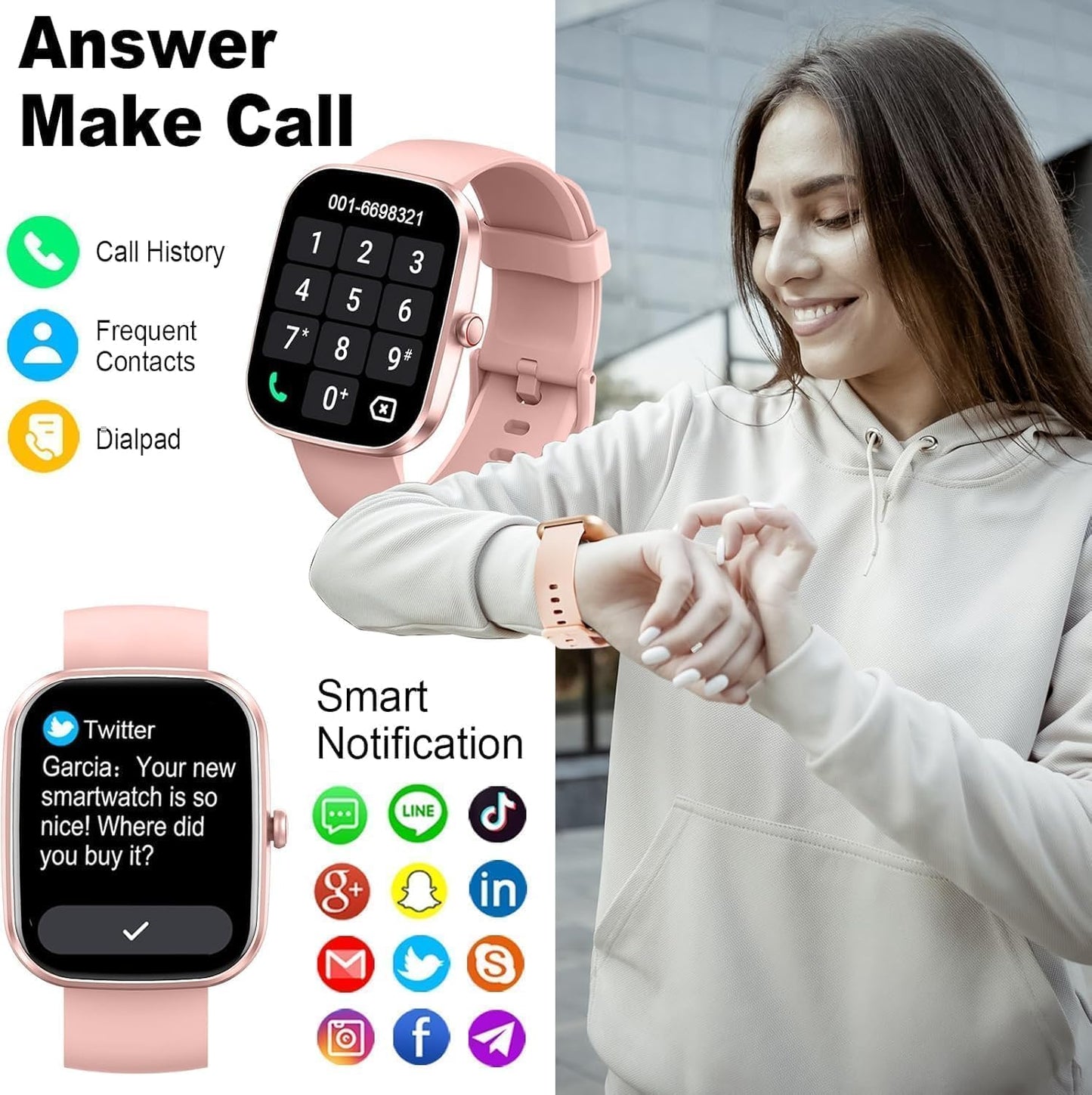Smart Watch(Answer/Make Call), 1.91" Smartwatch for Men Women,2025 Fitness Watch with 110+ Sport Modes, Fitness Activity Tracke with Pedometer/Sleep Monitor/Heart Rate/IP68 Waterproof,for Android iOS