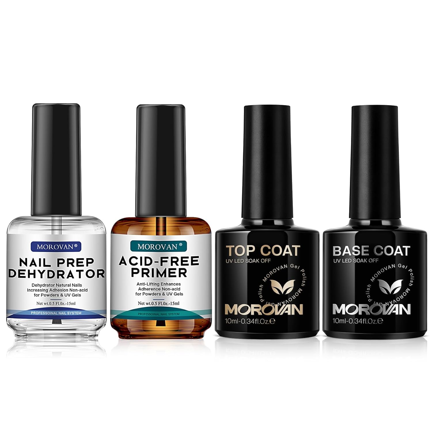 Morovan Professional Natural Nail Prep Dehydrate and Acid-Free Primer, Dehydrator for Acrylic and Gel Nail Polish, Non Acid Primer for UV Gels Fast Dry Superior Bonding Agent Gift Box Set