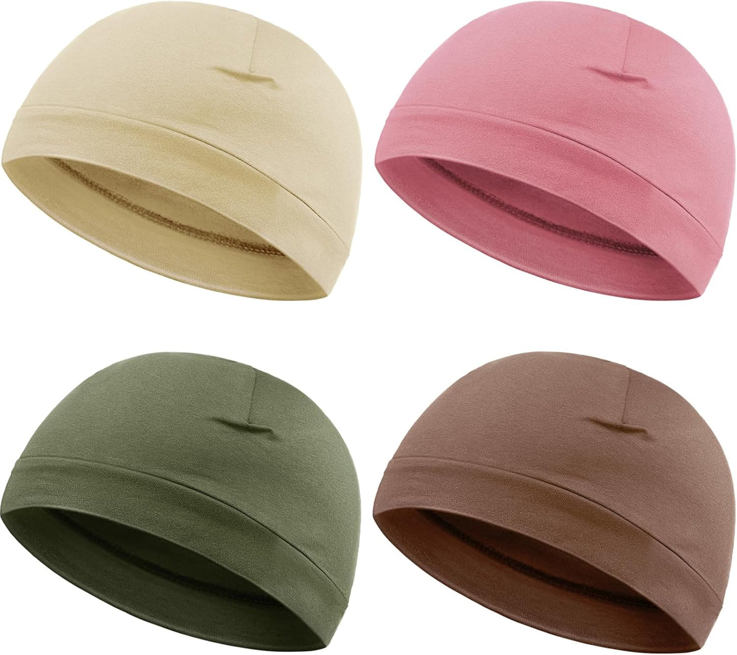 Syhood 4 Pieces Men Skull Caps Soft Cotton Beanie Hats Stretchy Helmet Liner Multifunctional Headwear for Men Women