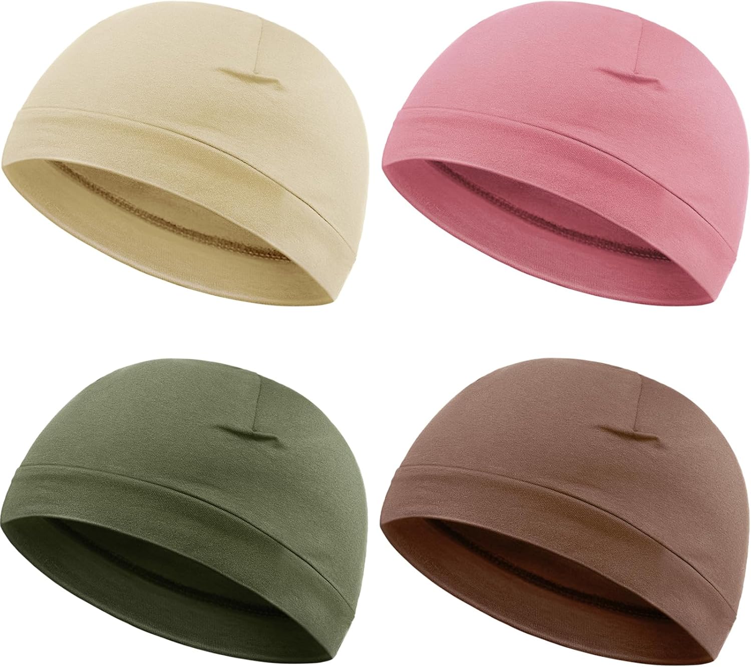 Syhood 4 Pieces Men Skull Caps Soft Cotton Beanie Hats Stretchy Helmet Liner Multifunctional Headwear for Men Women