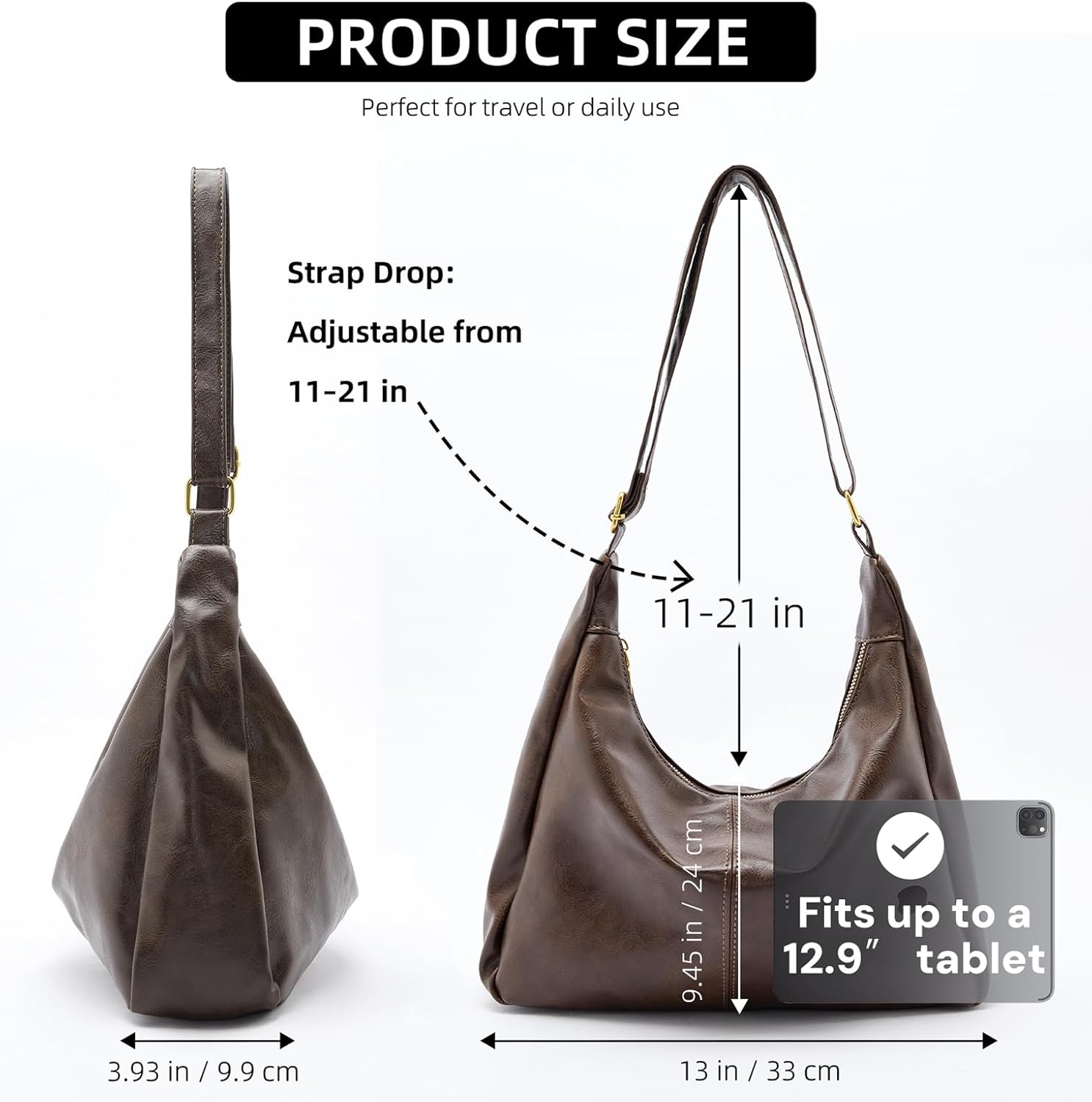 celestina Hobo Bags for Women, Ultra Soft Foldable  Leather Shoulder Handbag, Stylish Slouchy Tote Purses