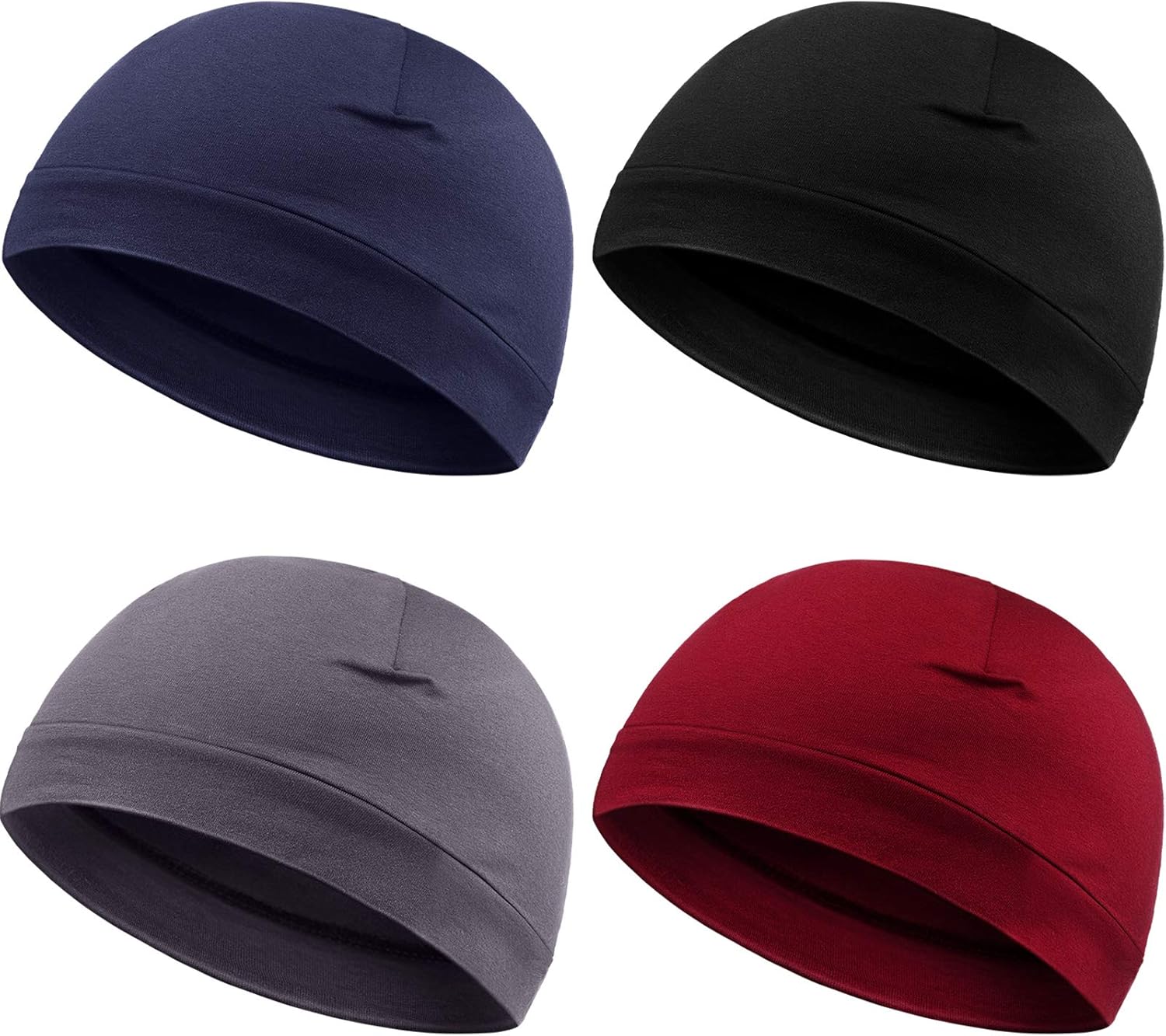 Syhood 4 Pieces Men Skull Caps Soft Cotton Beanie Hats Stretchy Helmet Liner Multifunctional Headwear for Men Women