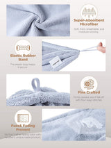 Hicober Microfiber Hair Towel Wrap, Fast Drying Hair Towels for Women, Soft Lightweight Quick Dry Turban for Curly & Long Hair–3 Pack(Blue/Grey/Pink)