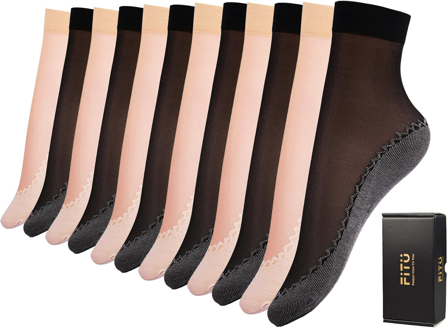 Women's 10-24 Pairs (in Gift Box) Ankle High Sheer Nylon Socks Soft Tight Hosiery with Reinforced Toe