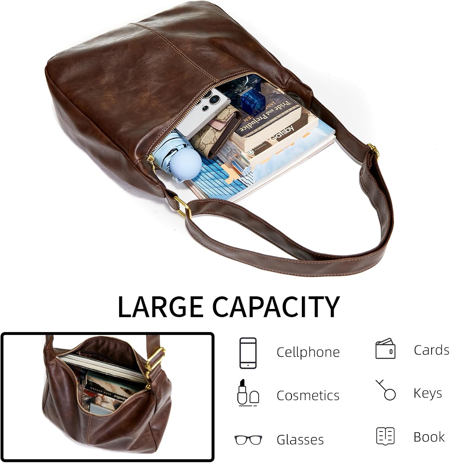 celestina Hobo Bags for Women, Ultra Soft Foldable  Leather Shoulder Handbag, Stylish Slouchy Tote Purses