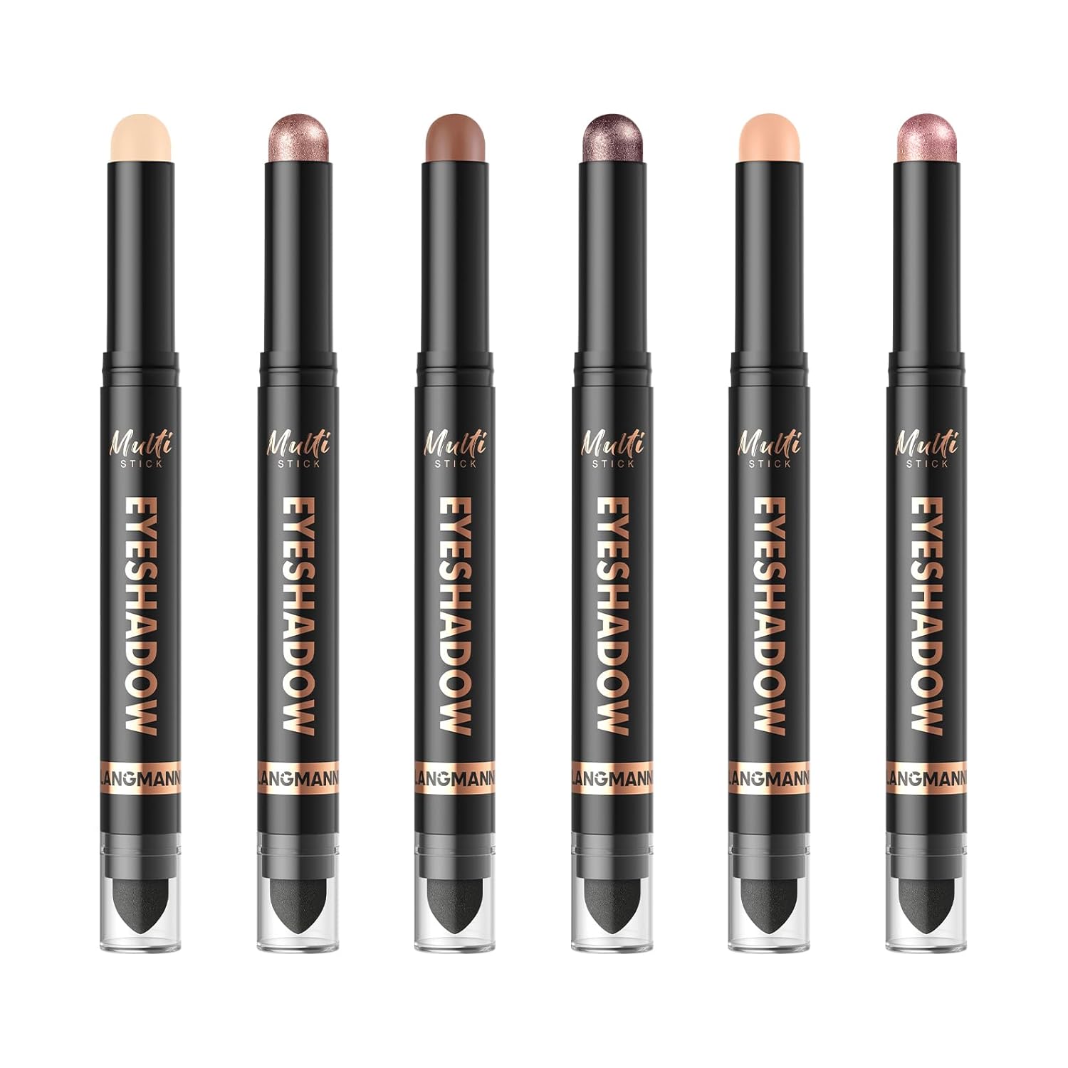 LANGMANNI 8Colors Dual-Ended Cream Eyeshadow Stick Set – Silky Smooth, Waterproof & Transfer-Proof, Built-in Blender Brush, All-Day Matte & Shimmer Wear Eye Makeup(#A)