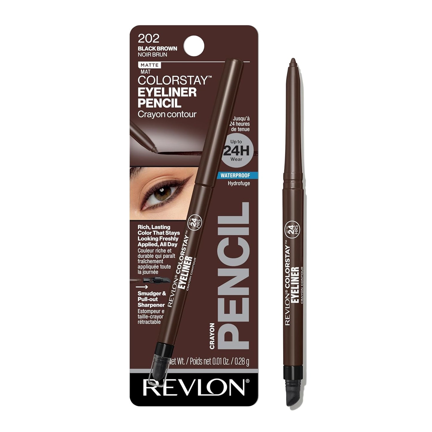Revlon ColorStay Pencil Waterproof Eyeliner, Smudge-Proof, Eye Makeup with Built-In Sharpener, Stocking Stuffer for Women, 201 Black, 2 pack