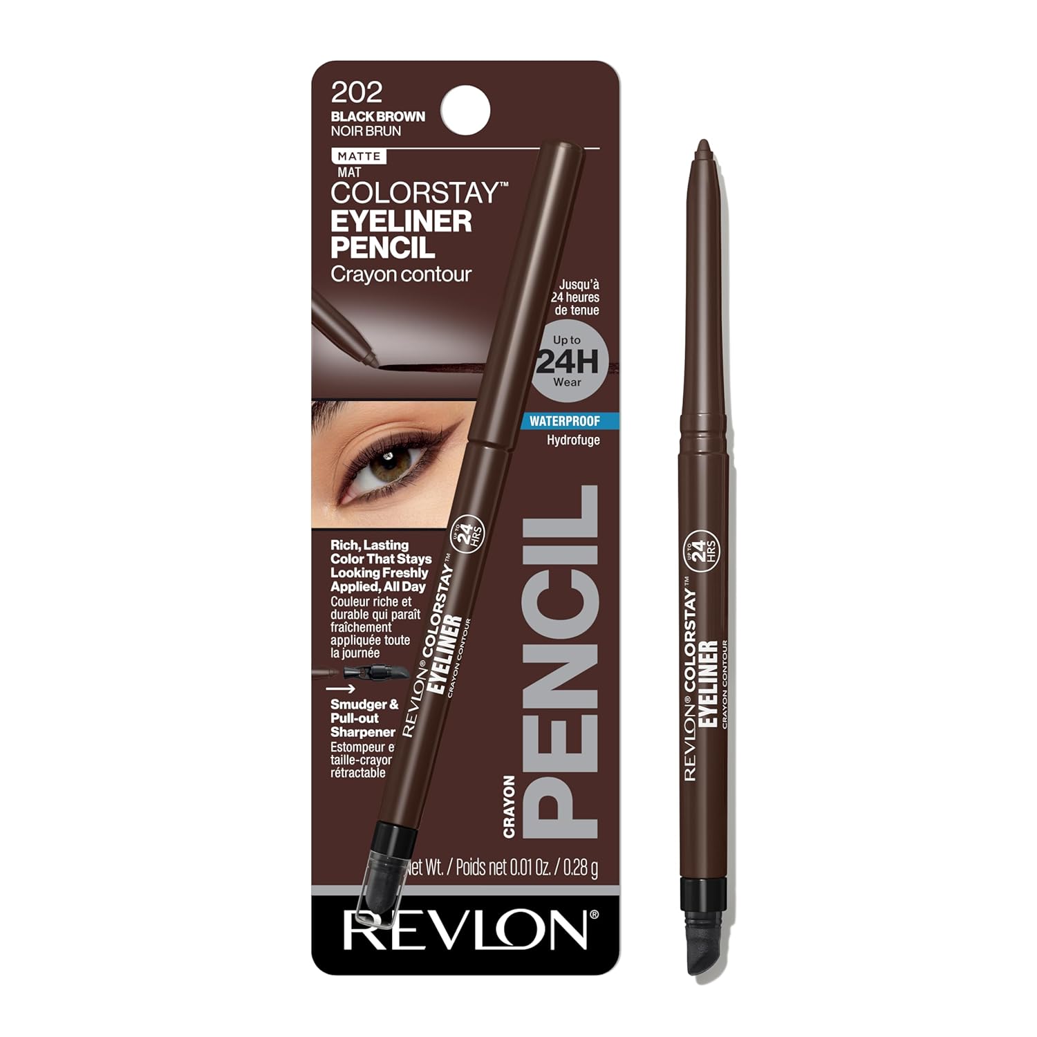 Revlon ColorStay Pencil Waterproof Eyeliner, Smudge-Proof, Eye Makeup with Built-In Sharpener, Stocking Stuffer for Women, 201 Black, 2 pack