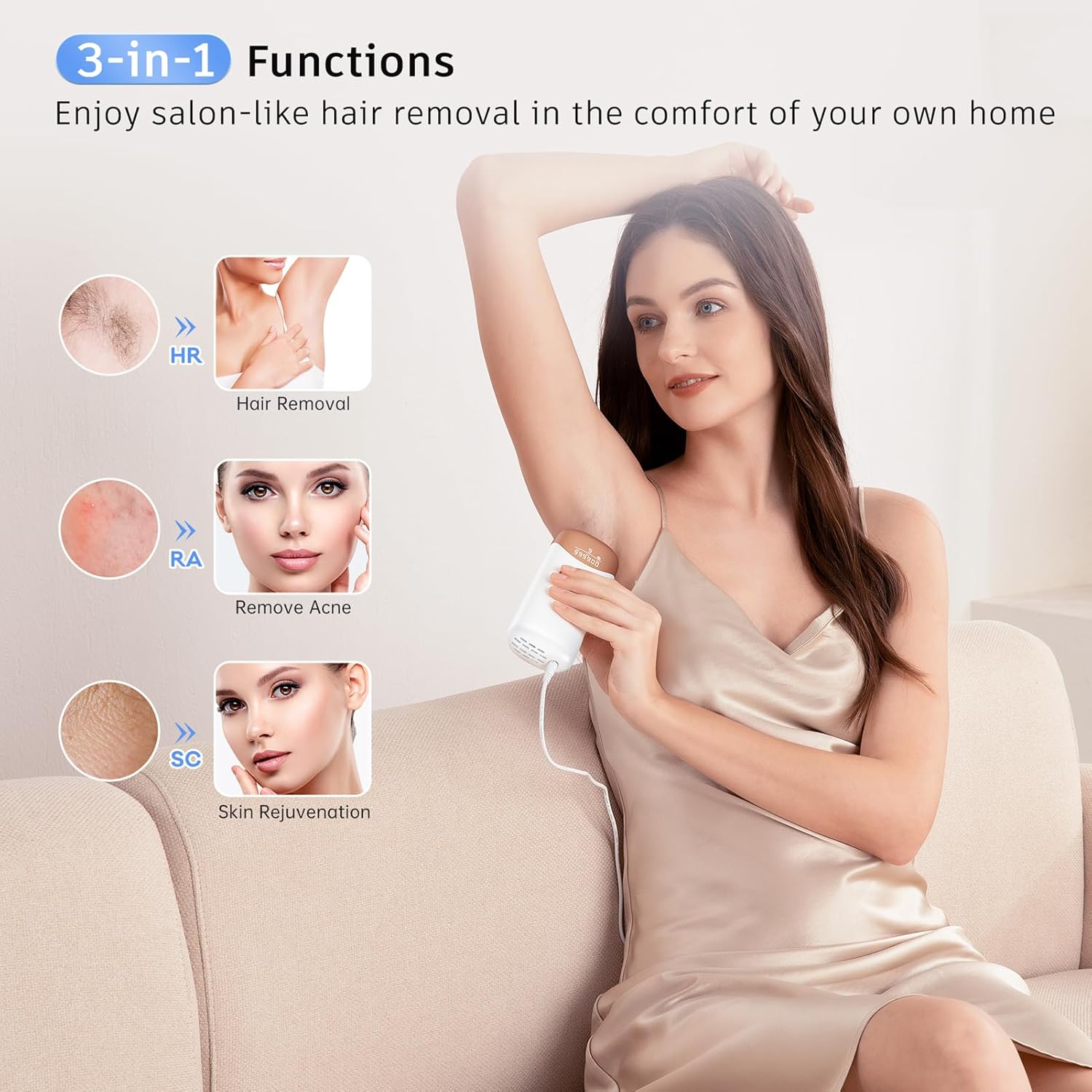 Hair Removal Ubroo IPL Hair Removal Device with 5℃ Ice Cooling, 3 In 1 Painless Hair Removal For Women Men Permanent Face Body Beauty Care (Gold)