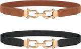 JASGOOD Women Stretchy Waist Belt Retro Elastic Skinny Belt for Ladies with Gold Buckle