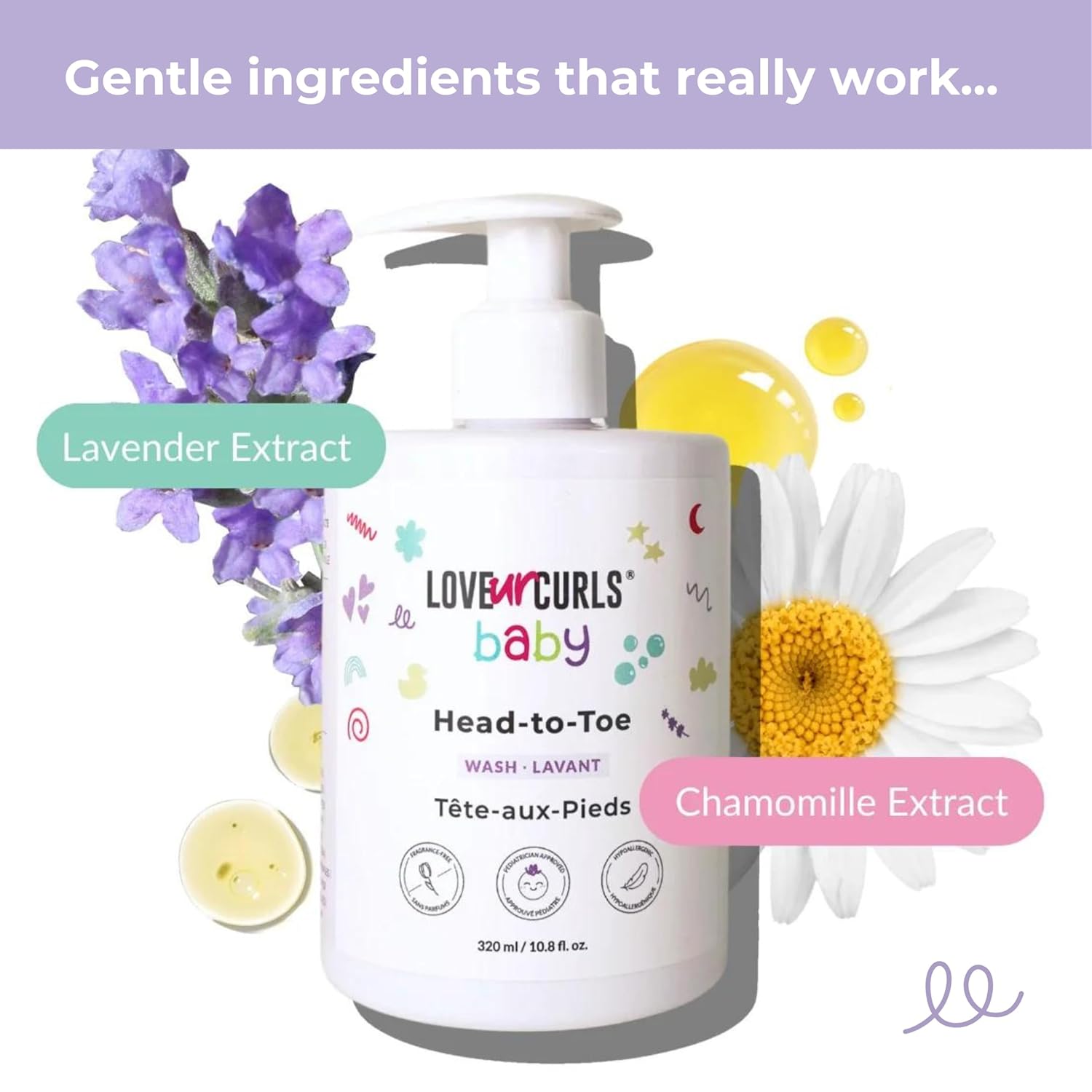 Love Ur Curls - LUCK Baby Head to Toe Wash, Gentle & Tear Free, Pediatrician Approved, Body Wash, and Ultra Mild Fragrance Free Mild Shampoo All in One,  320 mL