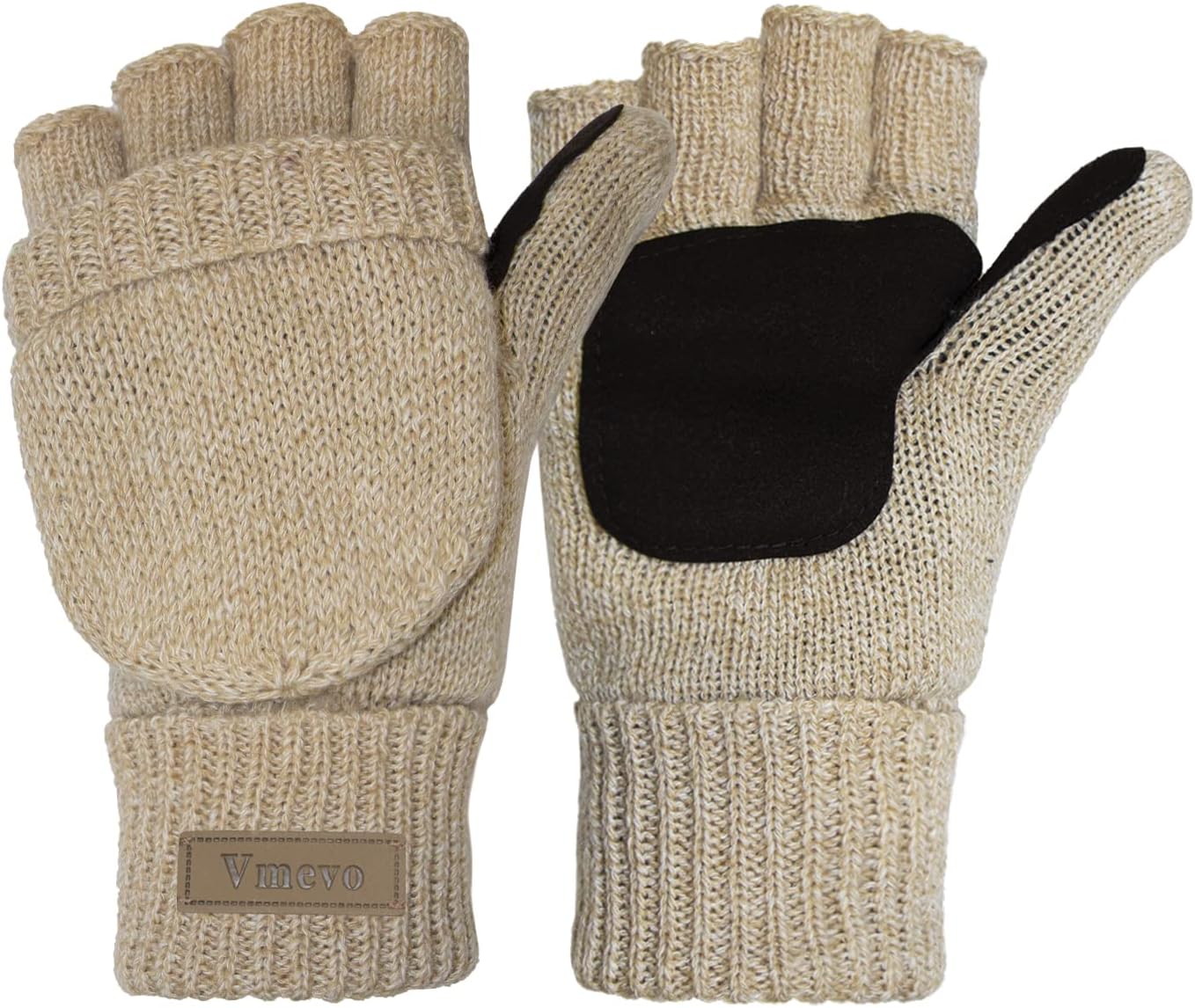 ViGrace Winter Knitted Convertible Fingerless Gloves Wool Mittens Warm Mitten Glove for Women and Men