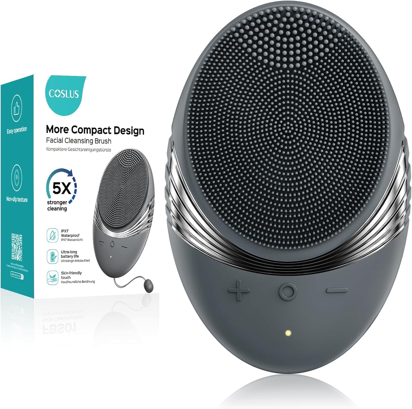 COSLUS Facial Cleansing Brush Face Scrubber: Portable Silicone Waterproof Rechargeable Face Wash Brush, 5 Cleansing Modes, Electric Deep Cleaning for Men & Women, Removing Blackhead, Exfoliating