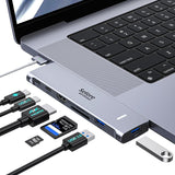 USB C Adapter for MacBook Pro/Air M1 M2 M3 2021 2020 2019 13" 15" 16", 6 in 1 USB-C Hub MacBook Pro Accessories with 3 USB 3.0 Ports,USB C to SD/TF Card Reader and 100W Thunderbolt 3 PD Port