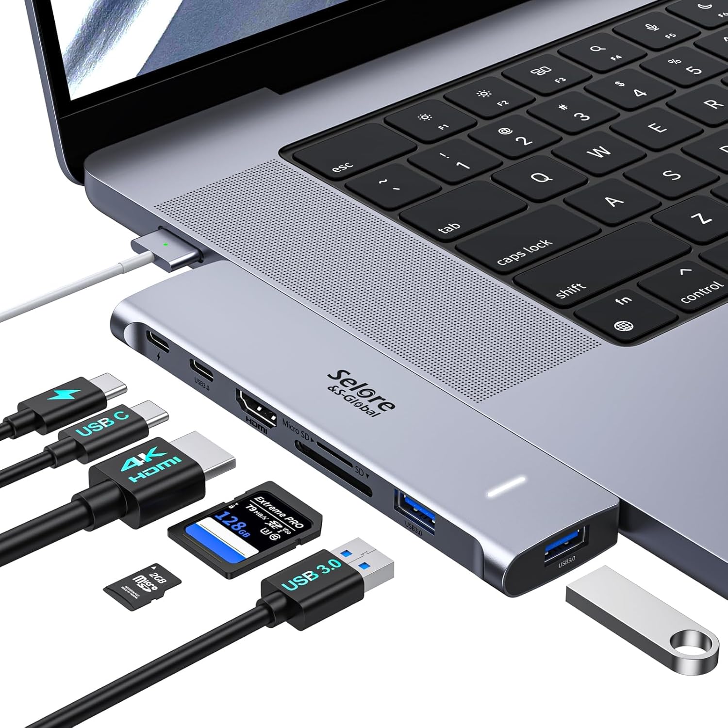 USB C Adapter for MacBook Pro/Air M1 M2 M3 2021 2020 2019 13" 15" 16", 6 in 1 USB-C Hub MacBook Pro Accessories with 3 USB 3.0 Ports,USB C to SD/TF Card Reader and 100W Thunderbolt 3 PD Port