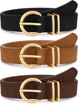 VONMELLI 3 Pack Women's Leather Belts for Jeans Dresses Ladies Waist Belt with Fashion Gold Buckle