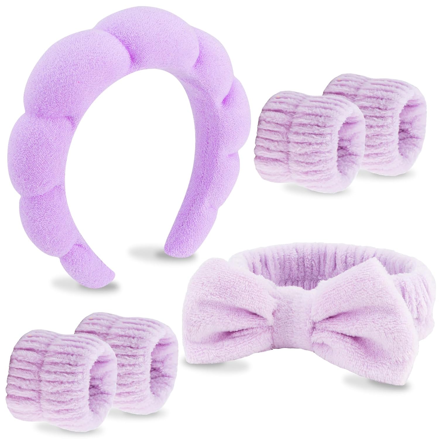 VELSCRUN 6 Pack Spa Headband, Makeup Headband, Face Wash Headbands, Skincare Headbands, Brown Sponge Hair Band Bow Tie Spa Head Band for Washing Face Wristband Set Hair Accessories for Women