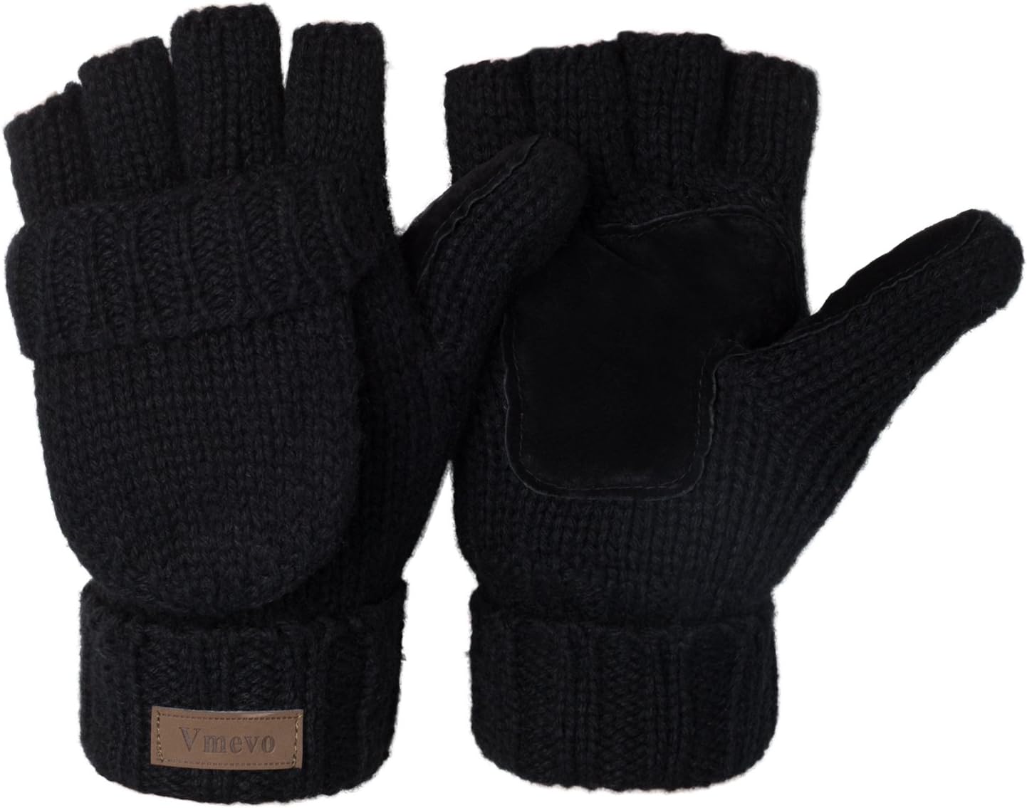 ViGrace Winter Knitted Convertible Fingerless Gloves Wool Mittens Warm Mitten Glove for Women and Men